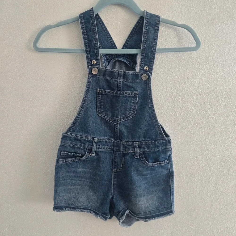 The Children's Place Girls Denim Shortalls Medium Wash‎ Blue Overalls Size 6X/7